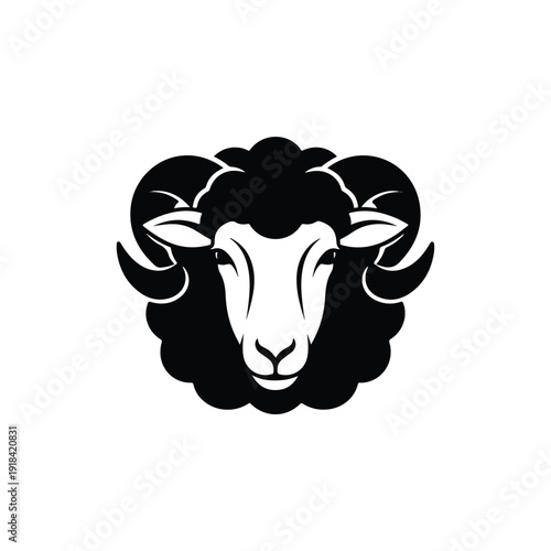 Black and White Ram Head Illustration.
