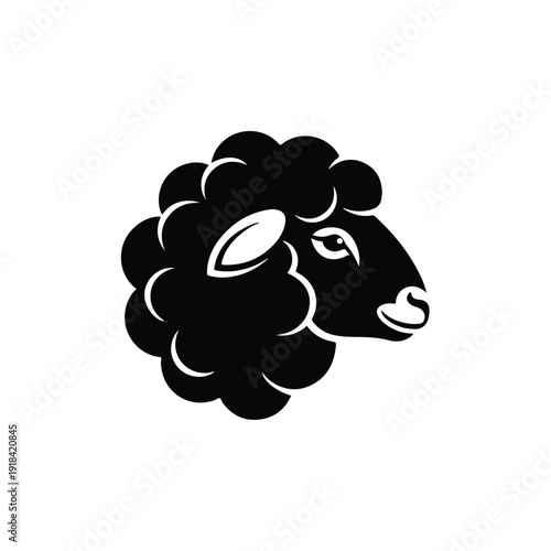 Black Sheep Head Illustration Silhouette Profile.