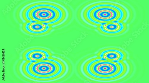 Colorful abstract concentric circles on vibrant green background