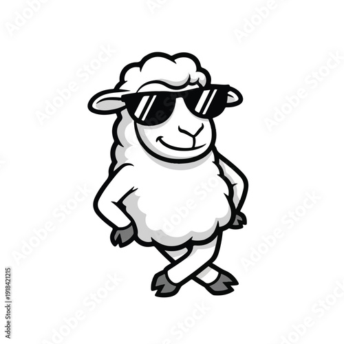 Cartoon Sheep Wearing Sunglasses Standing.
