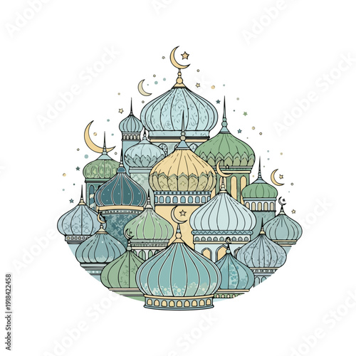 Mosque Domes Islamic Architecture Illustration.