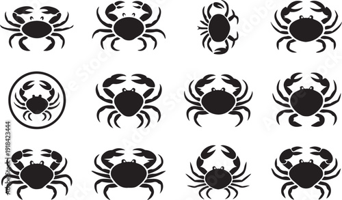 Crab Icons Collection Various Poses and Styles crustacean seafood