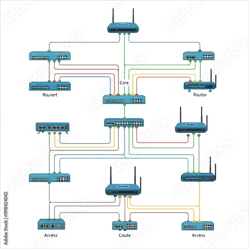 Network Diagram Showing Multiple Routers and Access Points.