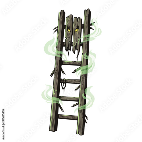 Old Wooden Ladder with Thorns on Rungs.