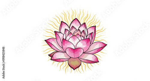 Pink Lotus Flower Illustration with Radiant Aura.