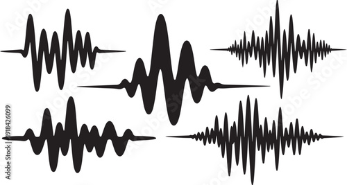Sound wave patterns on a white background illustration set