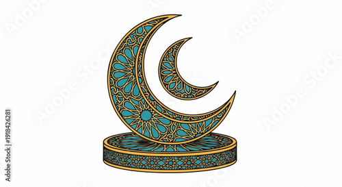 Ornate Crescent Moon Decoration on Stand.