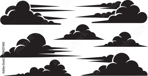 Collection of black cloud silhouettes on white background vector