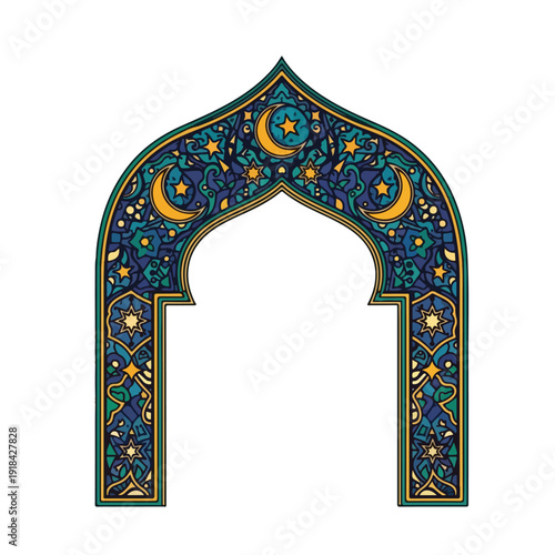 Ornate Islamic Archway with Crescent Moons.