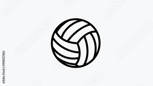 A simple black and white line drawing of a volleyball, a popular sport played with a net and two teams.
