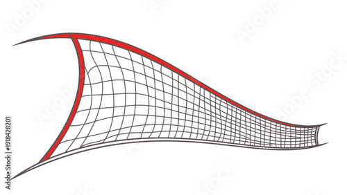 A stylized illustration of a sports net, possibly for volleyball or tennis, with a curved shape and red accents.