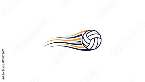 A stylized illustration of a volleyball in motion with fiery trails behind it.