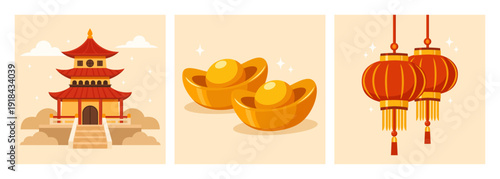 Chinese New Year Traditional Symbols Flat Vector Set