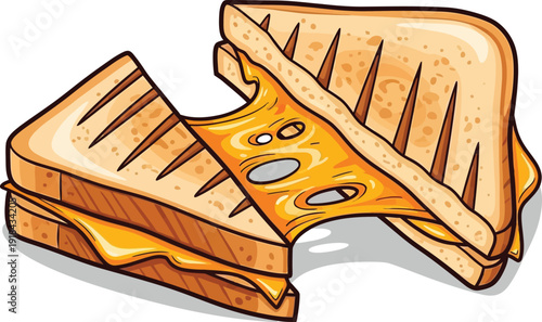 Delicious Grilled Cheese Sandwich Half with Melted Cheese Illustration