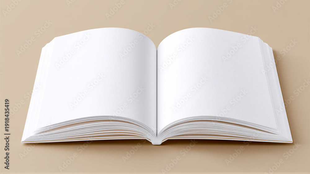 Fototapeta premium Blank open book on beige background with empty white pages