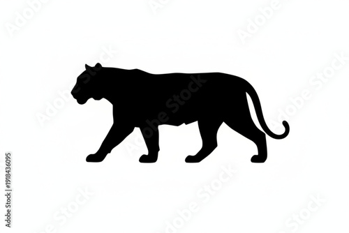 Silent Stride: A sleek, black silhouette of a tiger strides confidently, embodying power and grace against a backdrop of stark contrast.