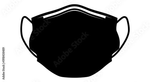A clean, modern silhouette of a black surgical mask with ear loops, perfect for health and safety illustrations