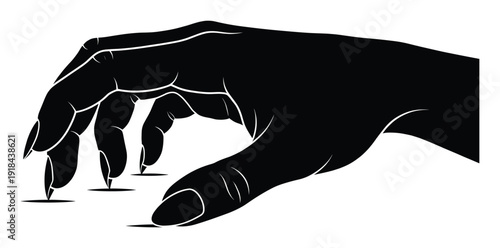 Creepy black hand with long nails touching surface isolated flat vector graphic design for 100