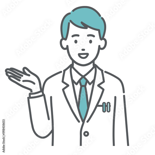 案内する・紹介する男性医師のイラスト（手のひら・上半身）