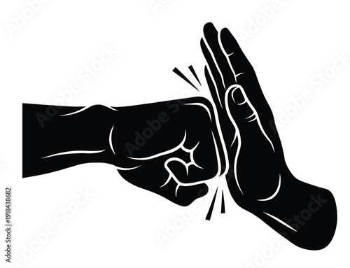 Fist bump vector illustration in flat design, strong clenched hand punching another for greeting