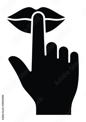 Gesture of finger pressing to lips requiring silence or quiet being whispered secret