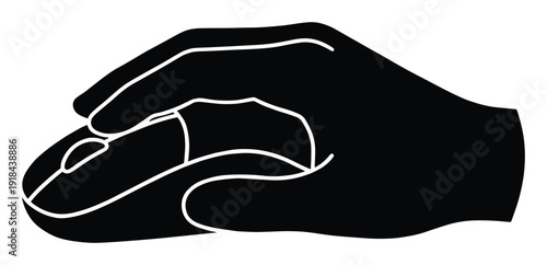 Hand holding computer mouse on transparent background vector illustration