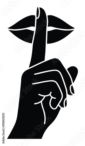 Hand silence with finger on lips, secret quiet gesture with transparent background, concept sign