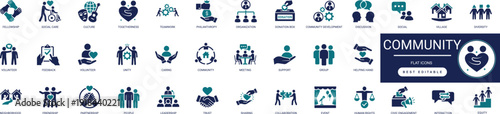 Community Social People Solid Icons set for Unity and Togetherness featuring Connection Group Support Diversity Teamwork Global Professional Vector Set Editable