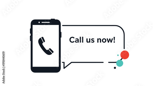 Smartphone with a prominent call icon and a "Call us now!" message, symbolizing urgent customer service and immediate communication.