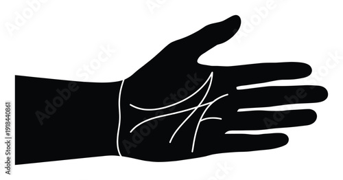 Palmistry vector design in hand black silhouette with some lines drawing for prediction of future