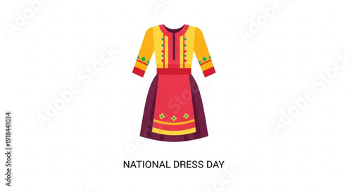 Traditional folk dress with vibrant colors and patterns for national dress day celebration