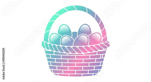 Colorful easter eggs in a brick basket with handle