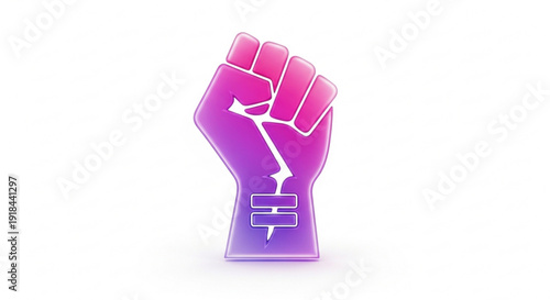 Purple fist with white outline and lightning bolt symbol on gradient background