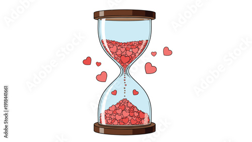 Hourglass with small hearts instead of sand, symbolizing the passage of time in love, patience, and romantic connection.
