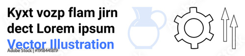 Jug, gear, and two arrows pointing upward symbolizing innovation, progress, and system flow. Ideal for business, technology, process optimization, growth creativity education simple landing page