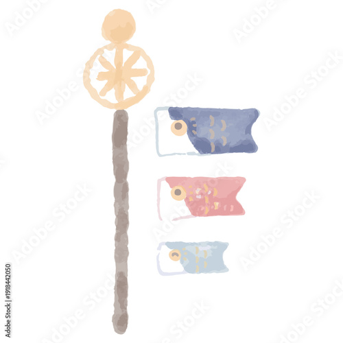 幼稚園・保育園向け 5月のやさしい水彩挿絵イラストシリーズ｜鯉のぼり（子どもの日）｜May Gentle Watercolor Koinobori for Children’s Day