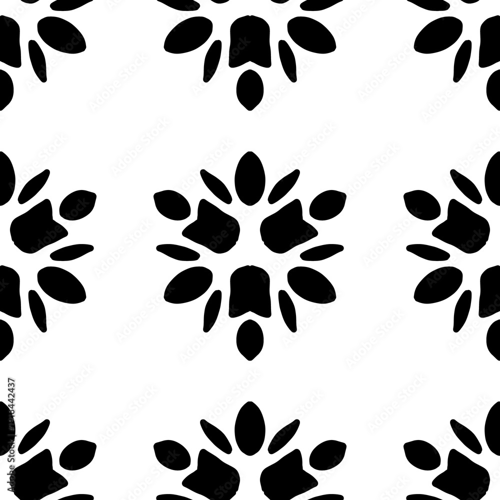 Fototapeta premium Seamless black and white abstract symmetrical pattern with organic shapes.