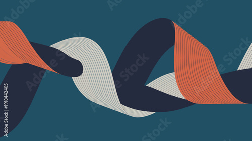 An abstract composition features interwoven ribbons in shades of orange navy blue and white with a textured linear pattern high quality professional detailed modern elegant stylish
