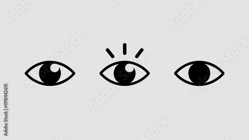 A minimalistic design showcases three stylized eyes against a light gray background featuring distinct pupil details and shapes high quality professional detailed modern elegant stylish clean