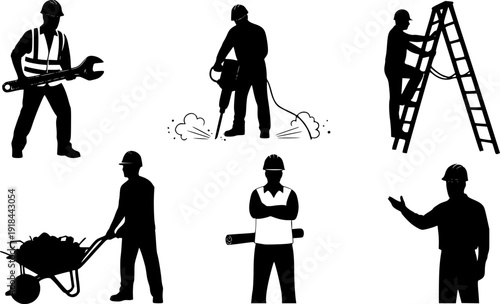 Construction workers vector silhouettes