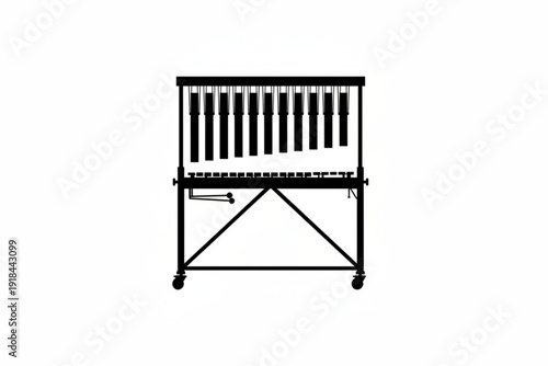 Melodic resonance of chimes: A striking silhouette of a tubular bell instrument stands poised, its vertical chimes ready to unleash their harmonious symphony.