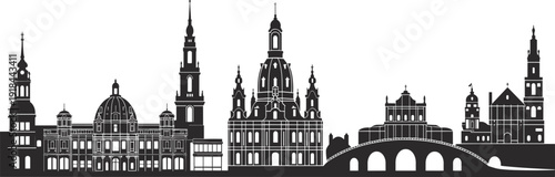 Dresden Germany skyline silhouette black and white vector illustration of historic city landmark architecture for travel and tourism