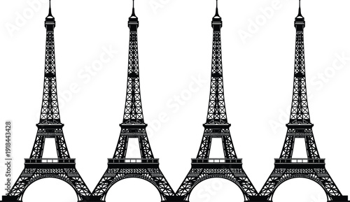 Eiffel Tower Paris skyline silhouette vector illustration featuring four iconic French landmarks for European travel tourism and architectural concepts.