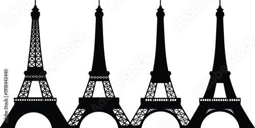 Eiffel Tower silhouette collection black and white vector illustration of iconic Paris France landmark for travel and tourism