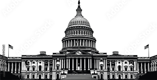 United States Capitol building Washington DC landmark silhouette vector illustration for American government politics and travel tourism concepts.