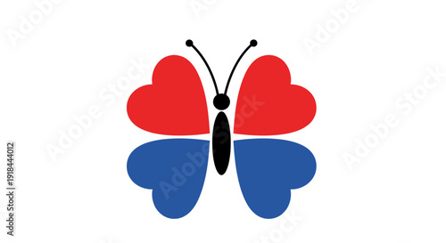 Cute Butterfly with Red and Blue Hearts as Wings, isolated white background