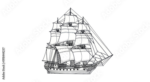 Vintage Sailing Ship Illustration - Classic Tall Ship Replica