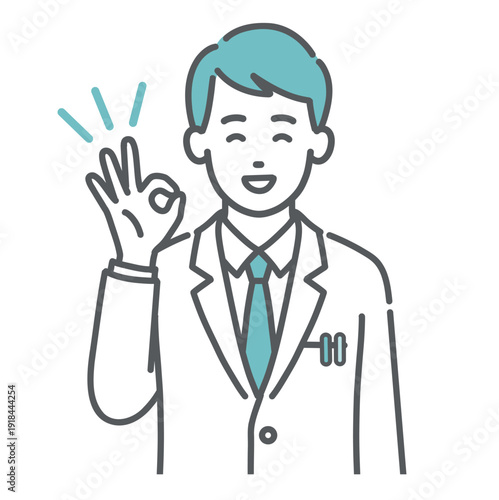 OKサインを出す男性医師のイラスト（承認・笑顔・上半身）