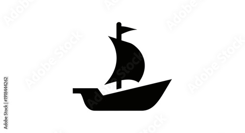 Black silhouette of a sailing ship on a white background
