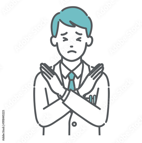 NGサインを出す男性医師のイラスト（禁止・注意・上半身）